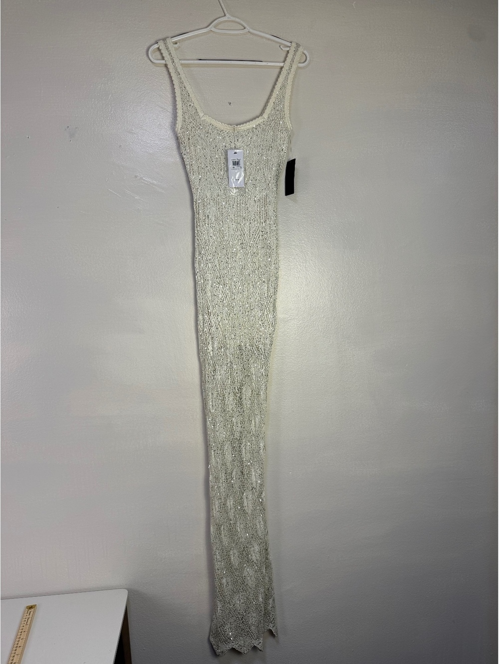 Guess Ivory Beaded Crochet Maxi Dress